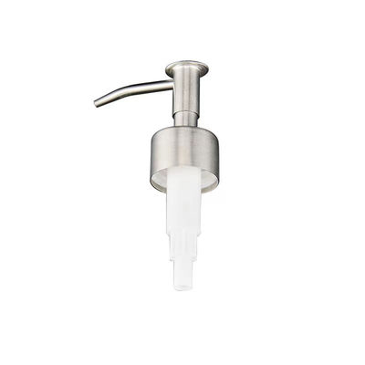 Shiny Silver Stainless Steel Shell Plastic Lotion Pump with Ribbed/Smooth/Metal Collar for Hygienic and Easy Cleaning