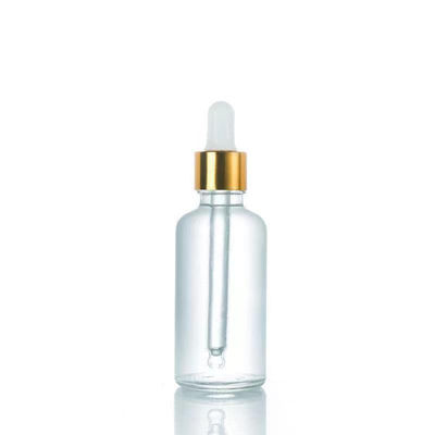 Wholesale Clear Glass Dropper Bottle with Aluminum Gold Skirt in 5ml-200ml Sizes and 10000pcs MOQ